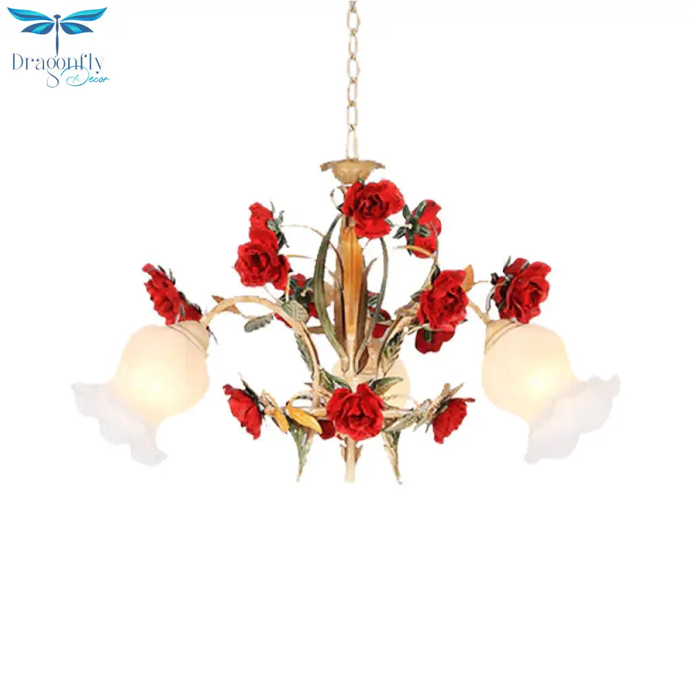 Pastoral Scalloped Chandelier Pendant Light 3/6/8 Heads Metal Led Flower Suspension Lighting In