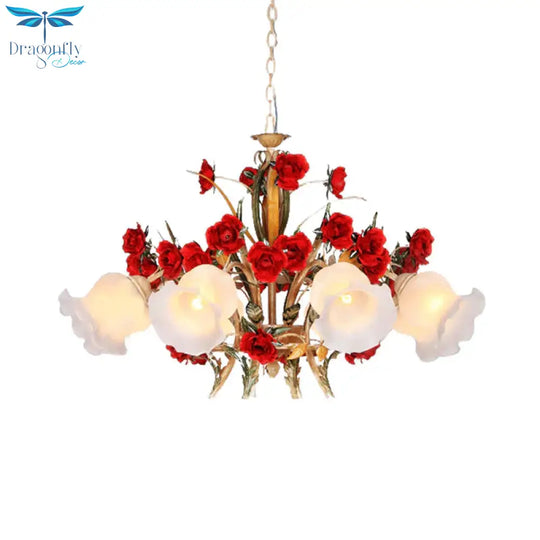 Pastoral Scalloped Chandelier Pendant Light 3/6/8 Heads Metal Led Flower Suspension Lighting In