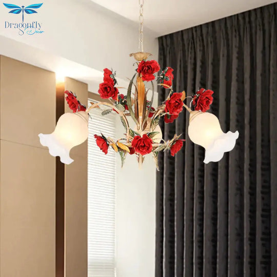 Pastoral Scalloped Chandelier Pendant Light 3/6/8 Heads Metal Led Flower Suspension Lighting In