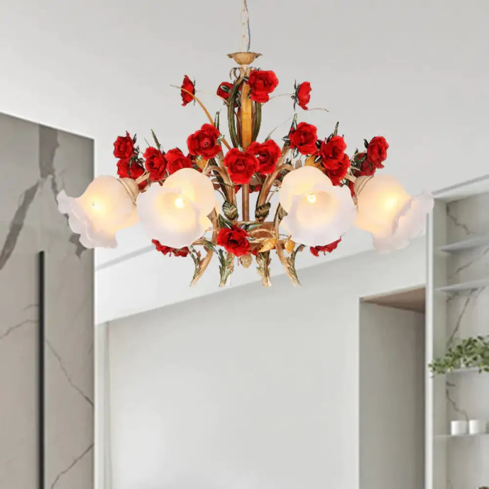 Pastoral Scalloped Chandelier Pendant Light 3/6/8 Heads Metal Led Flower Suspension Lighting In