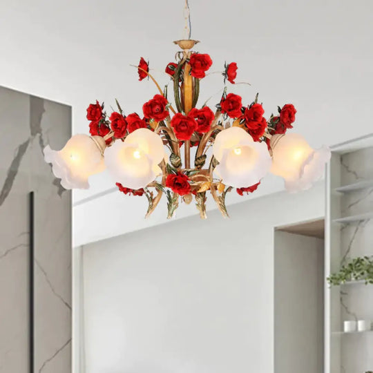 Pastoral Scalloped Chandelier Pendant Light 3/6/8 Heads Metal Led Flower Suspension Lighting In