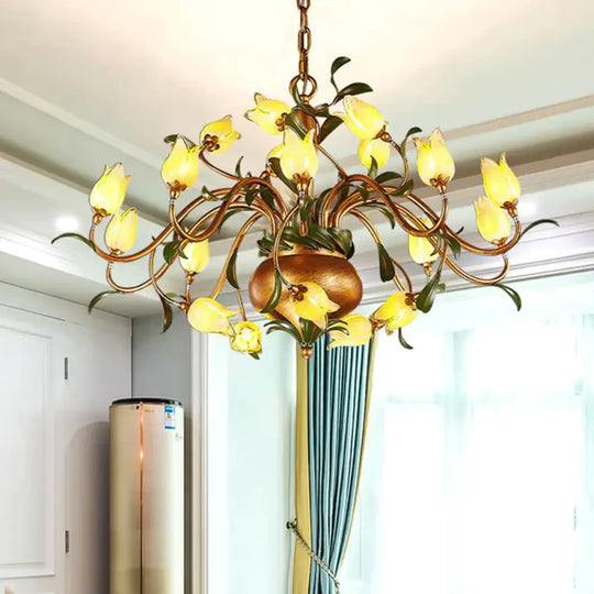 Pastoral Tulip Chandelier Lighting Fixture 12/20/30 Bulbs Metal Led Pendant Ceiling Light In Brass