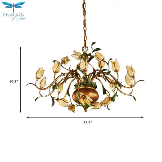 Pastoral Tulip Chandelier Lighting Fixture 12/20/30 Bulbs Metal Led Pendant Ceiling Light In Brass