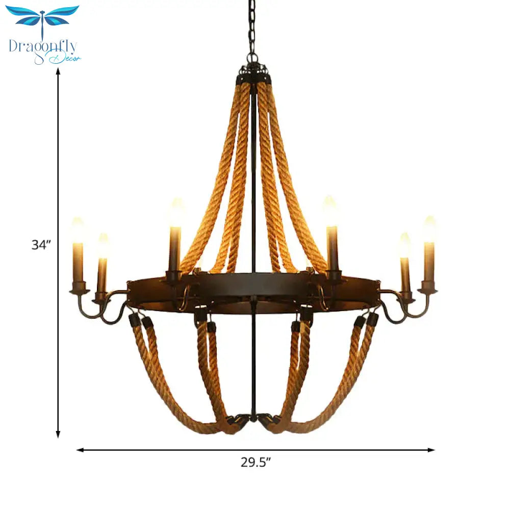 Pauline’s Metal Empire Chandelier - Industrial Lodge Style Pendant With Rope Detail