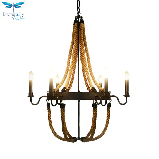 Pauline’s Metal Empire Chandelier - Industrial Lodge Style Pendant With Rope Detail