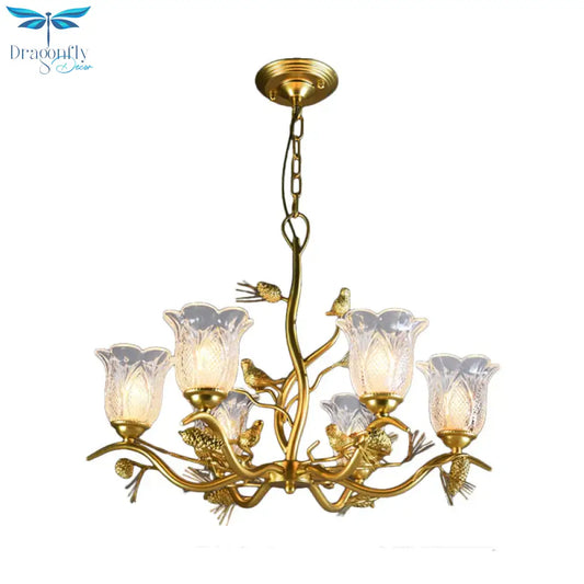Petal Dining Room Ceiling Lamp Clear Textured Glass 6/8 Bulbs Retro Stylish Chandelier Light