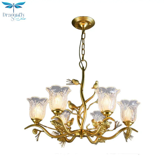 Petal Dining Room Ceiling Lamp Clear Textured Glass 6/8 Bulbs Retro Stylish Chandelier Light