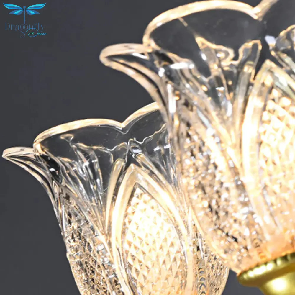 Petal Dining Room Ceiling Lamp Clear Textured Glass 6/8 Bulbs Retro Stylish Chandelier Light