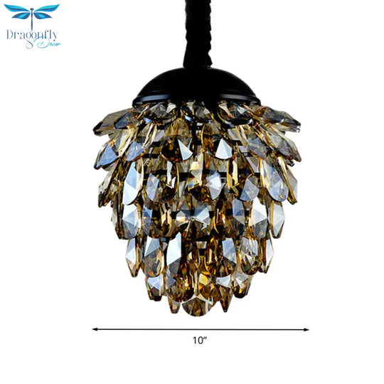 Pinecone Crystal Ceiling Pendant Light Modern Style 2 Lights Black/Gold Chandelier