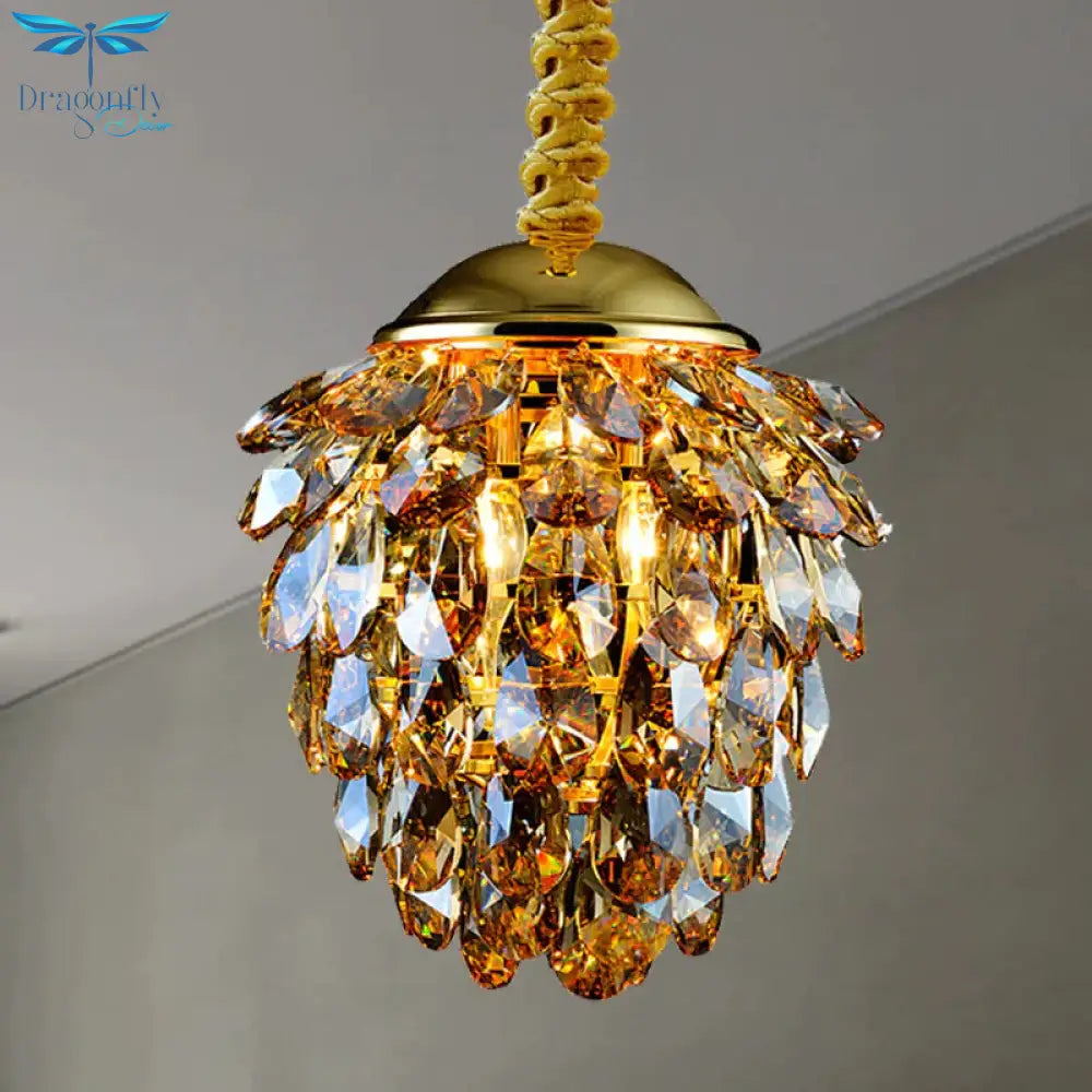 Pinecone Crystal Ceiling Pendant Light Modern Style 2 Lights Black/Gold Chandelier