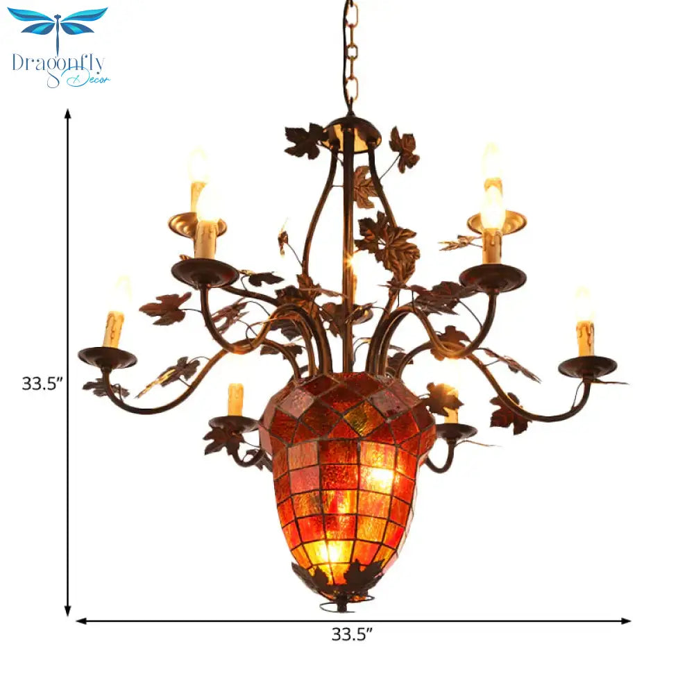 Pinecone Style Rustic Brown Metal 12 Lights Pendant Light Fixture For Living Room