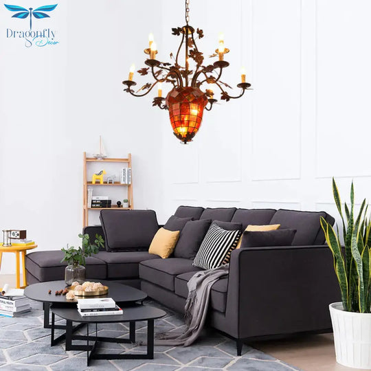 Pinecone Style Rustic Brown Metal 12 Lights Pendant Light Fixture For Living Room