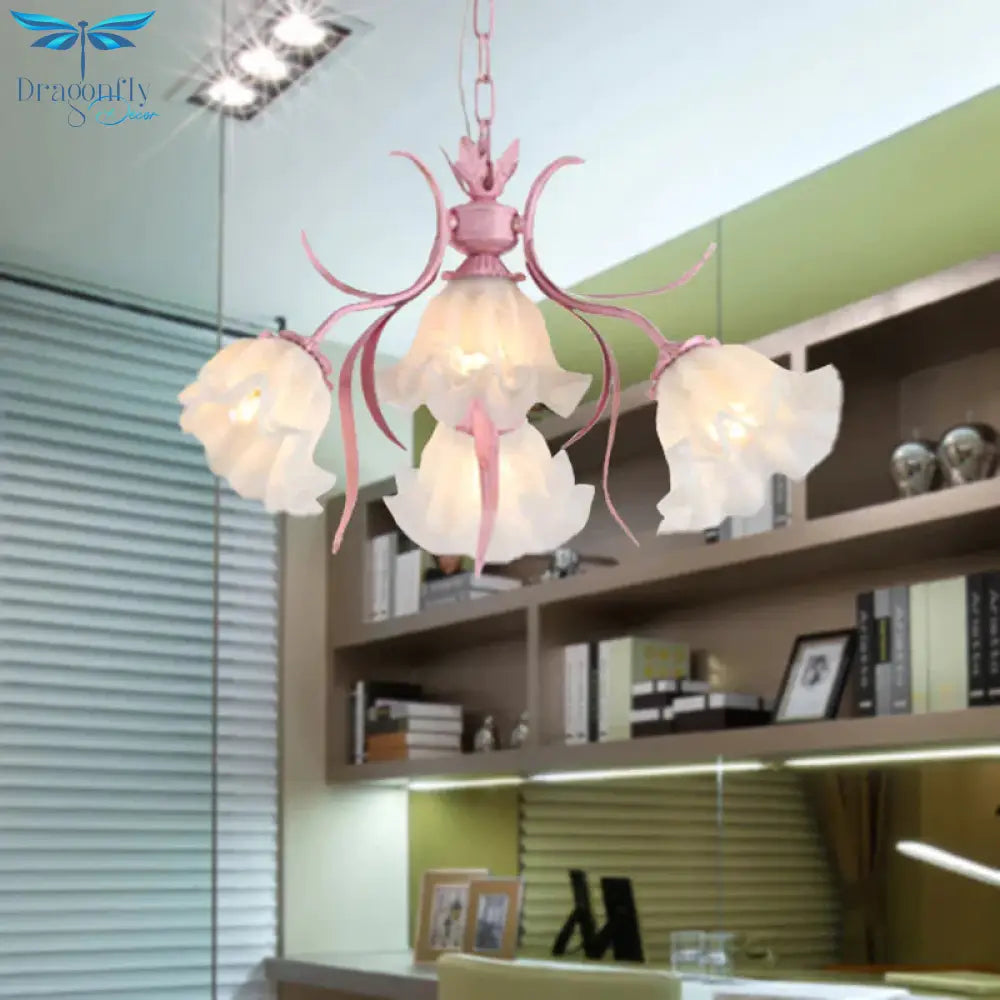 Pink 4/6/9 Lights Chandelier Lighting Antique Metal Scalloped Ceiling Light For Dining Room