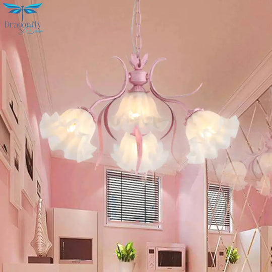 Pink 4/6/9 Lights Chandelier Lighting Antique Metal Scalloped Ceiling Light For Dining Room