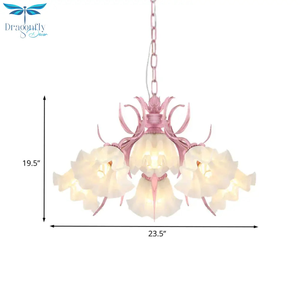 Pink 4/6/9 Lights Chandelier Lighting Antique Metal Scalloped Ceiling Light For Dining Room
