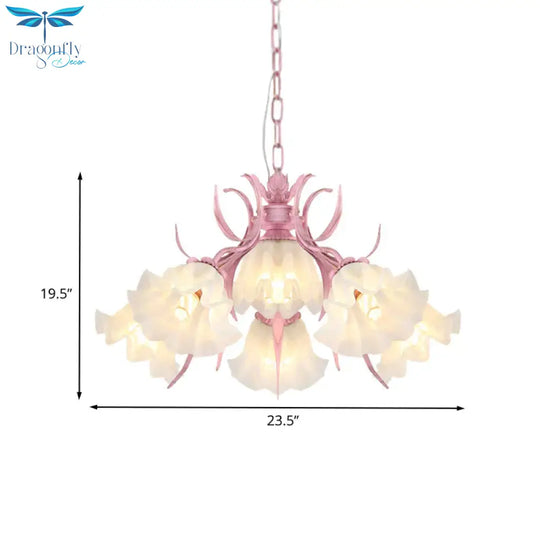 Pink 4/6/9 Lights Chandelier Lighting Antique Metal Scalloped Ceiling Light For Dining Room