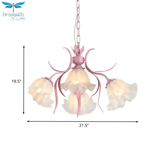 Pink 4/6/9 Lights Chandelier Lighting Antique Metal Scalloped Ceiling Light For Dining Room
