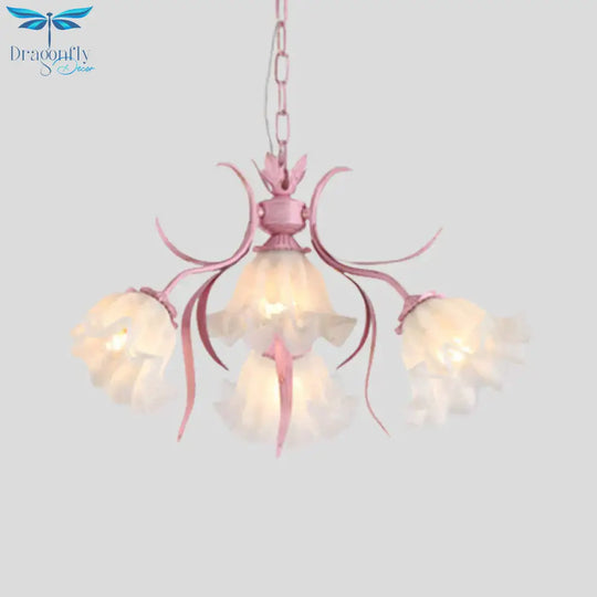 Pink 4/6/9 Lights Chandelier Lighting Antique Metal Scalloped Ceiling Light For Dining Room