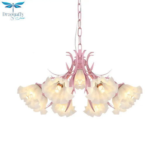 Pink 4/6/9 Lights Chandelier Lighting Antique Metal Scalloped Ceiling Light For Dining Room