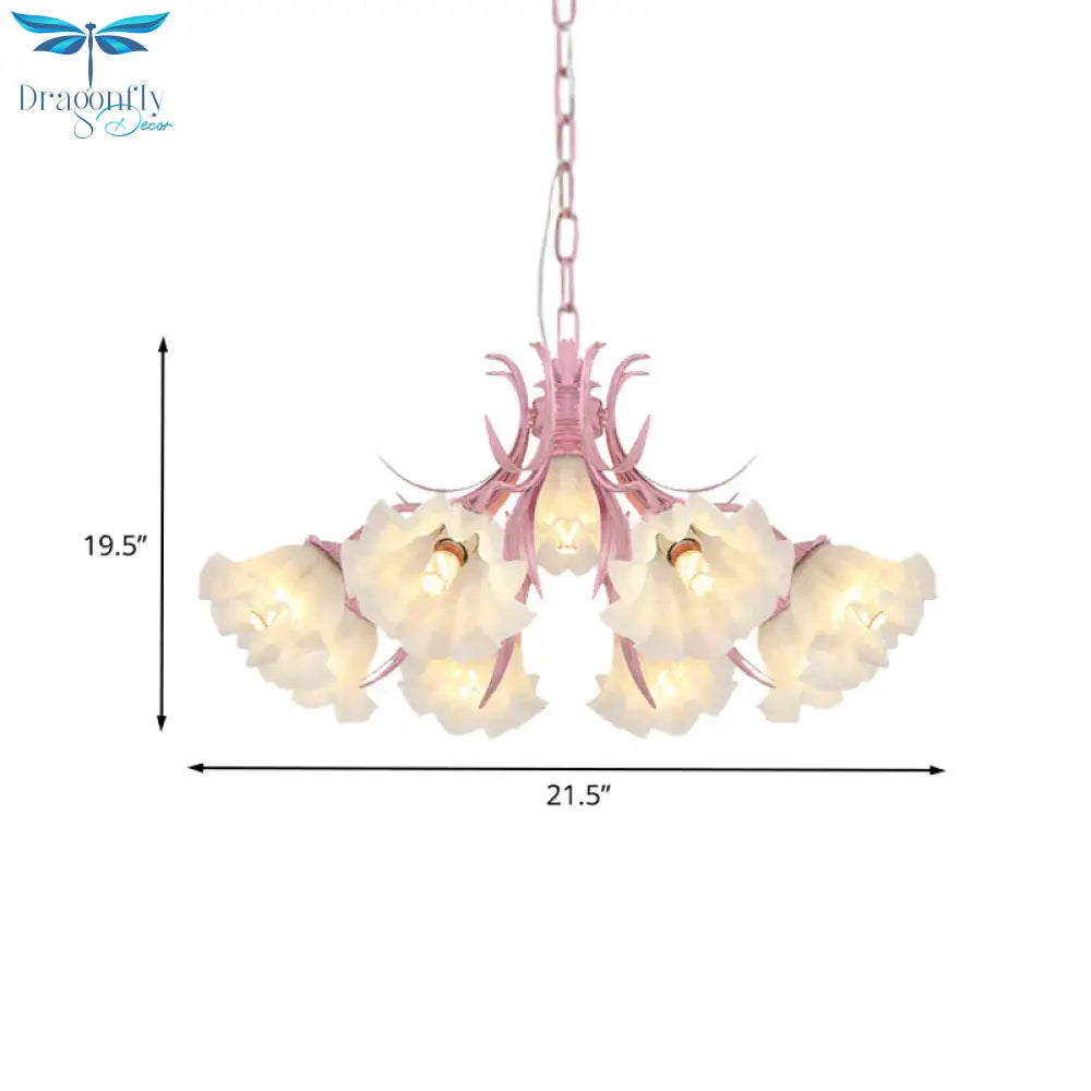Pink 4/6/9 Lights Chandelier Lighting Antique Metal Scalloped Ceiling Light For Dining Room
