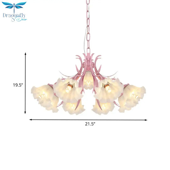 Pink 4/6/9 Lights Chandelier Lighting Antique Metal Scalloped Ceiling Light For Dining Room