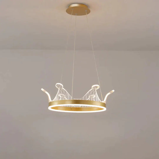 Pink/Gold Crown Shape Pendant Lighting Modern Led Metal Chandelier Lamp In Warm/White Light Gold /