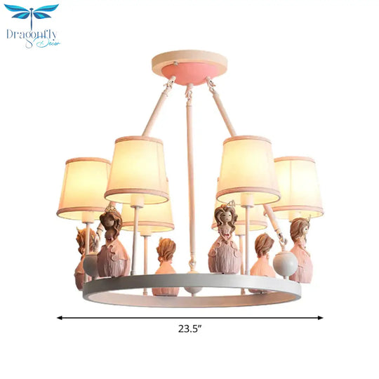 Pink Tapered Shade Hanging Pendant Lights With Princess Cartoon Fabric Chandelier For Girls Bedroom
