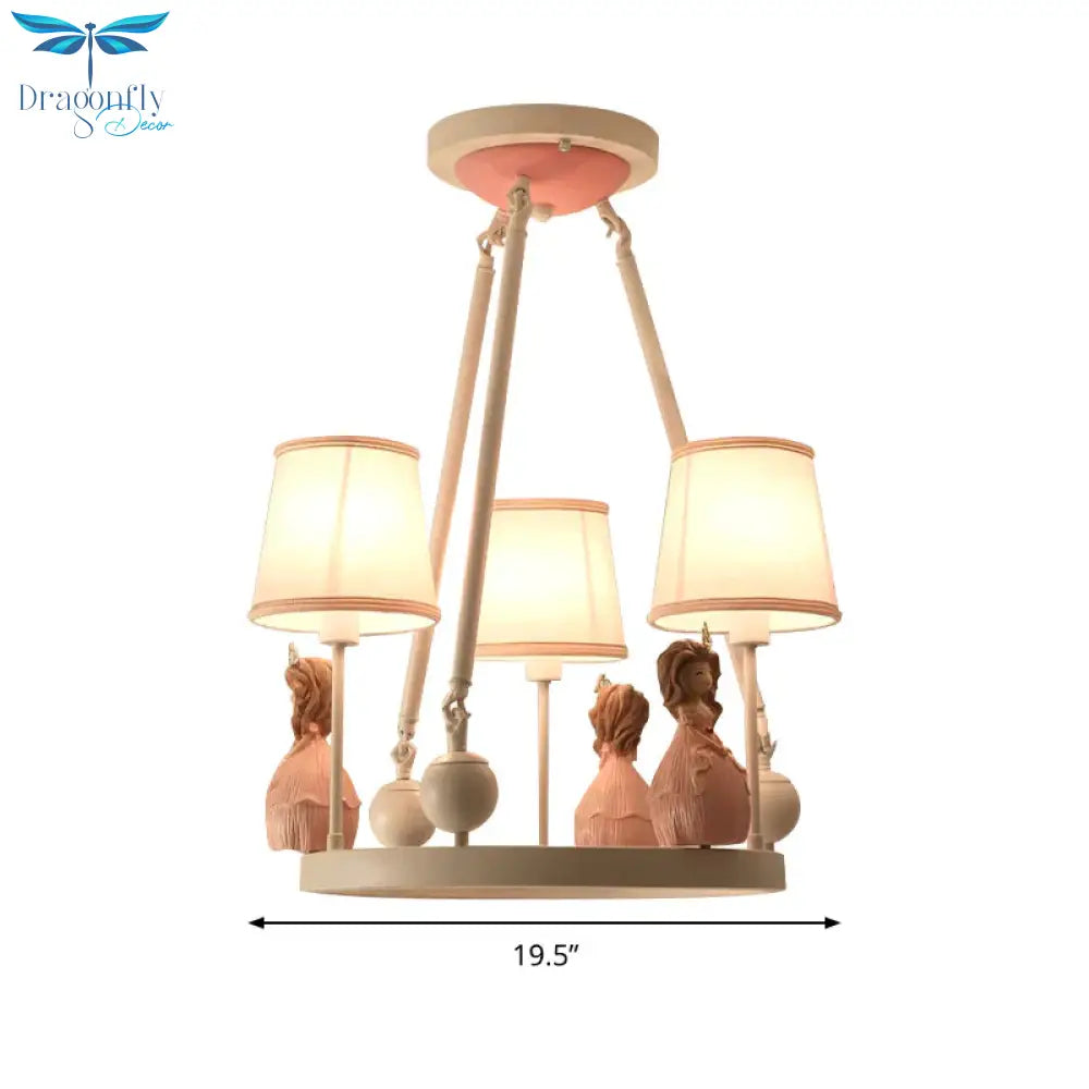 Pink Tapered Shade Hanging Pendant Lights With Princess Cartoon Fabric Chandelier For Girls Bedroom