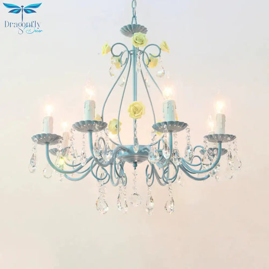 Pink/Yellow Candle Hanging Chandelier Traditional Clear Crystal 5/8 Lights Living Room Ceiling
