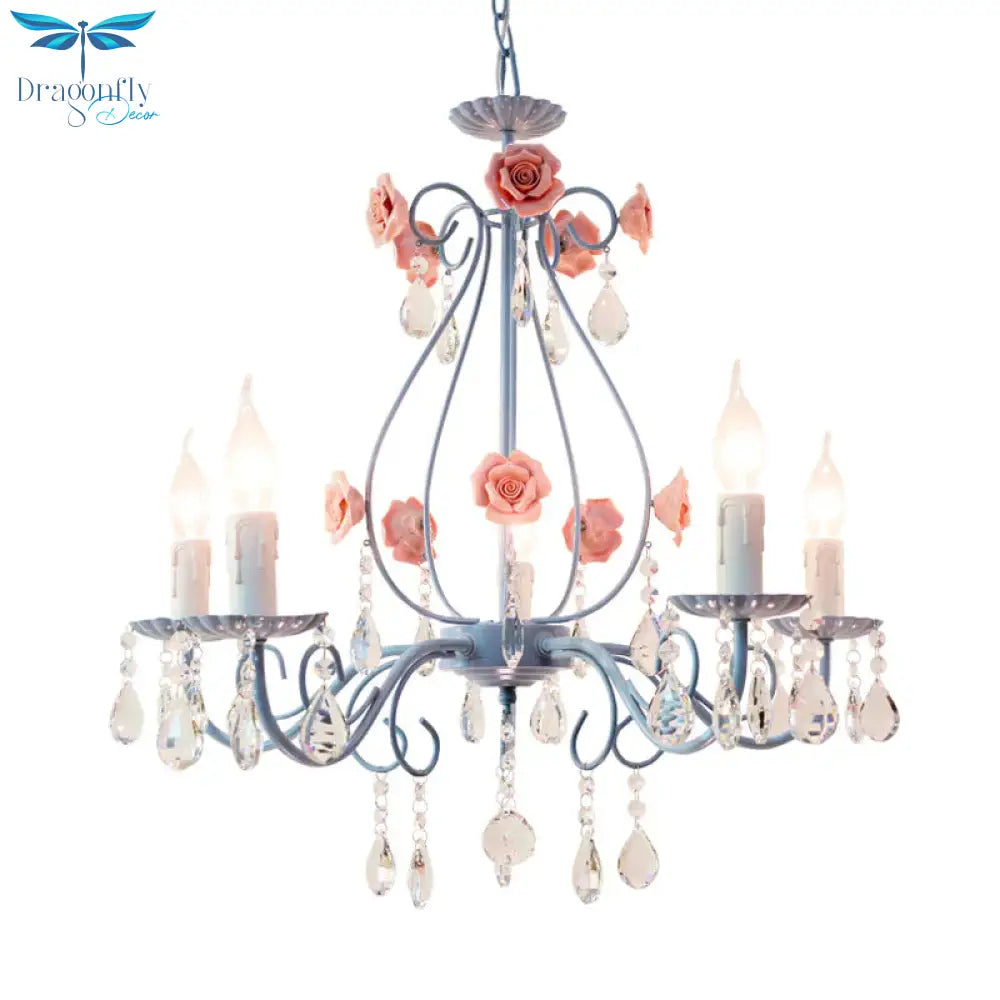Pink/Yellow Candle Hanging Chandelier Traditional Clear Crystal 5/8 Lights Living Room Ceiling