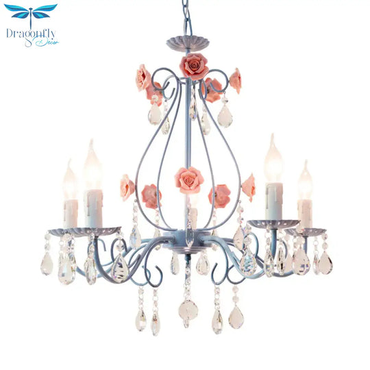 Pink/Yellow Candle Hanging Chandelier Traditional Clear Crystal 5/8 Lights Living Room Ceiling