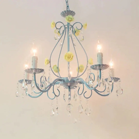 Pink/Yellow Candle Hanging Chandelier Traditional Clear Crystal 5/8 Lights Living Room Ceiling