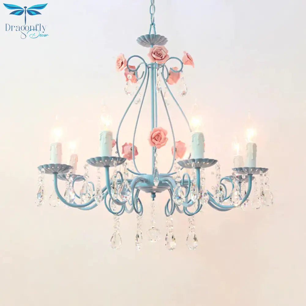 Pink/Yellow Candle Hanging Chandelier Traditional Clear Crystal 5/8 Lights Living Room Ceiling