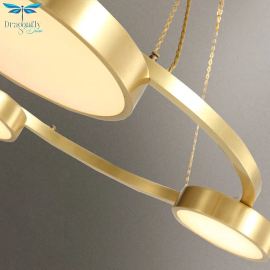 Postmodern Round Hanging Light Metal 3 Lights Dining Room Ceiling Chandelier In Brass