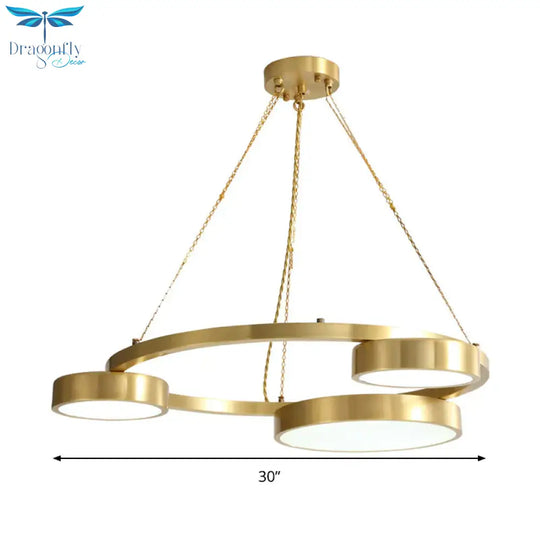 Postmodern Round Hanging Light Metal 3 Lights Dining Room Ceiling Chandelier In Brass
