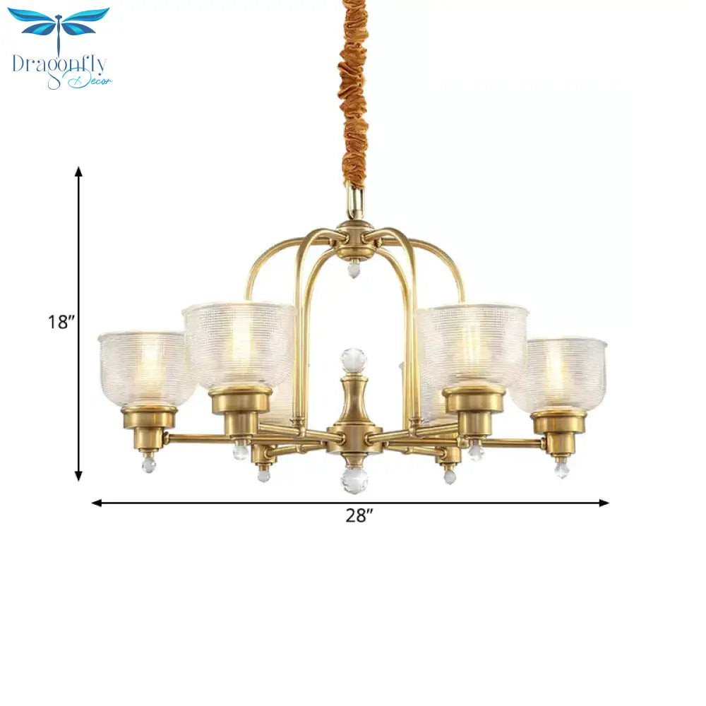 Prismatic Glass Gold Hanging Chandelier Bowl Shade 4/6 - Light Colonialist Metal Suspension Pendant