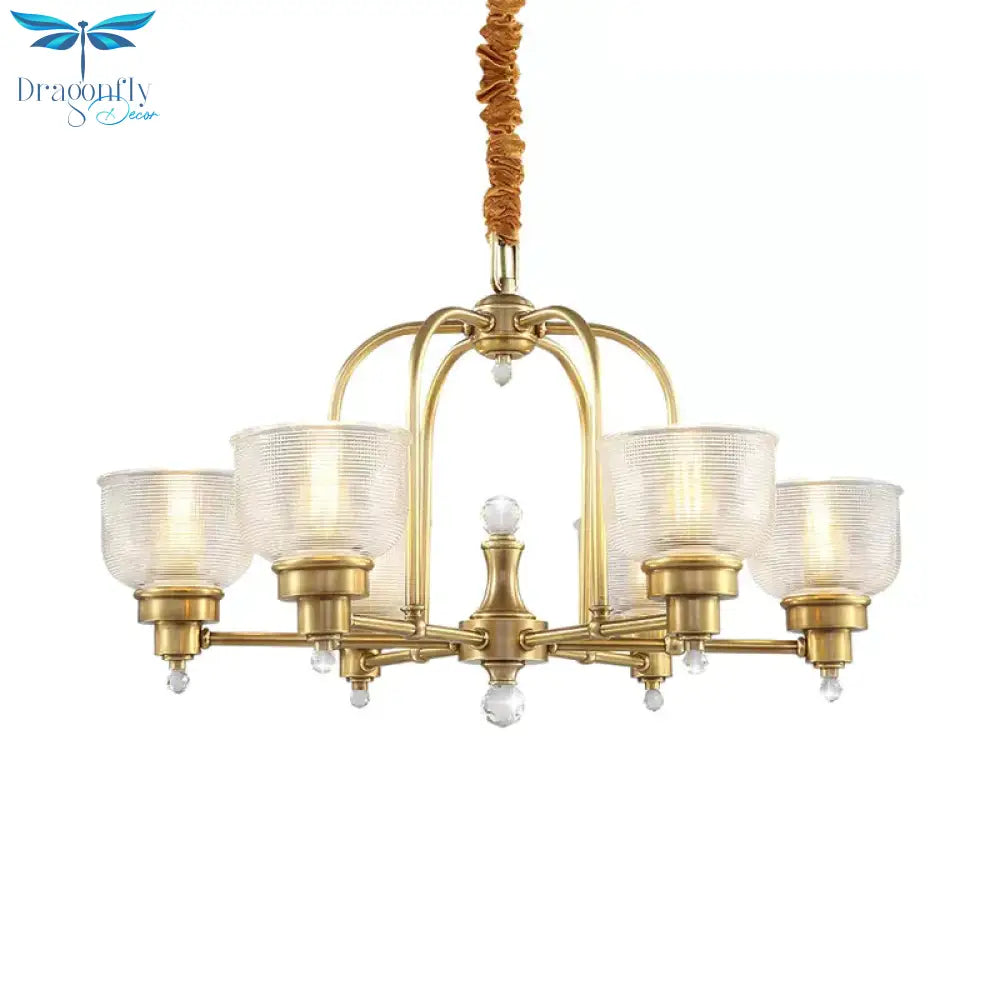 Prismatic Glass Gold Hanging Chandelier Bowl Shade 4/6 - Light Colonialist Metal Suspension Pendant