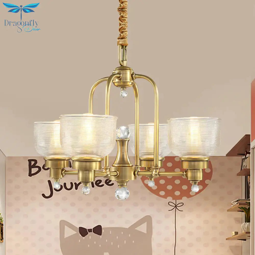 Prismatic Glass Gold Hanging Chandelier Bowl Shade 4/6 - Light Colonialist Metal Suspension Pendant