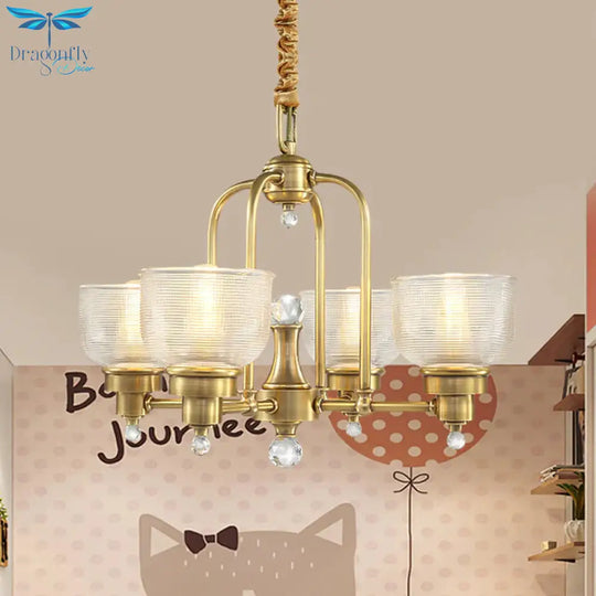 Prismatic Glass Gold Hanging Chandelier Bowl Shade 4/6 - Light Colonialist Metal Suspension Pendant