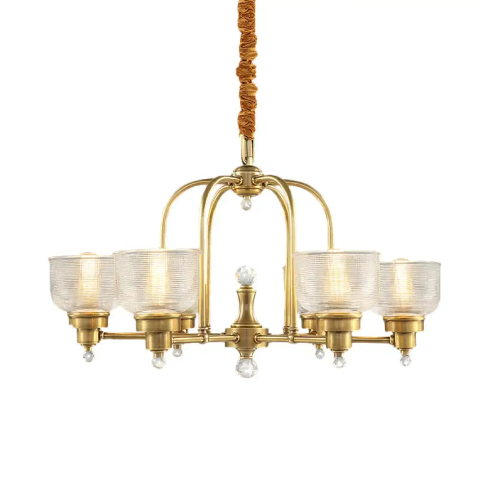 Prismatic Glass Gold Hanging Chandelier Bowl Shade 4/6 - Light Colonialist Metal Suspension Pendant