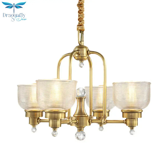 Prismatic Glass Gold Hanging Chandelier Bowl Shade 4/6 - Light Colonialist Metal Suspension Pendant