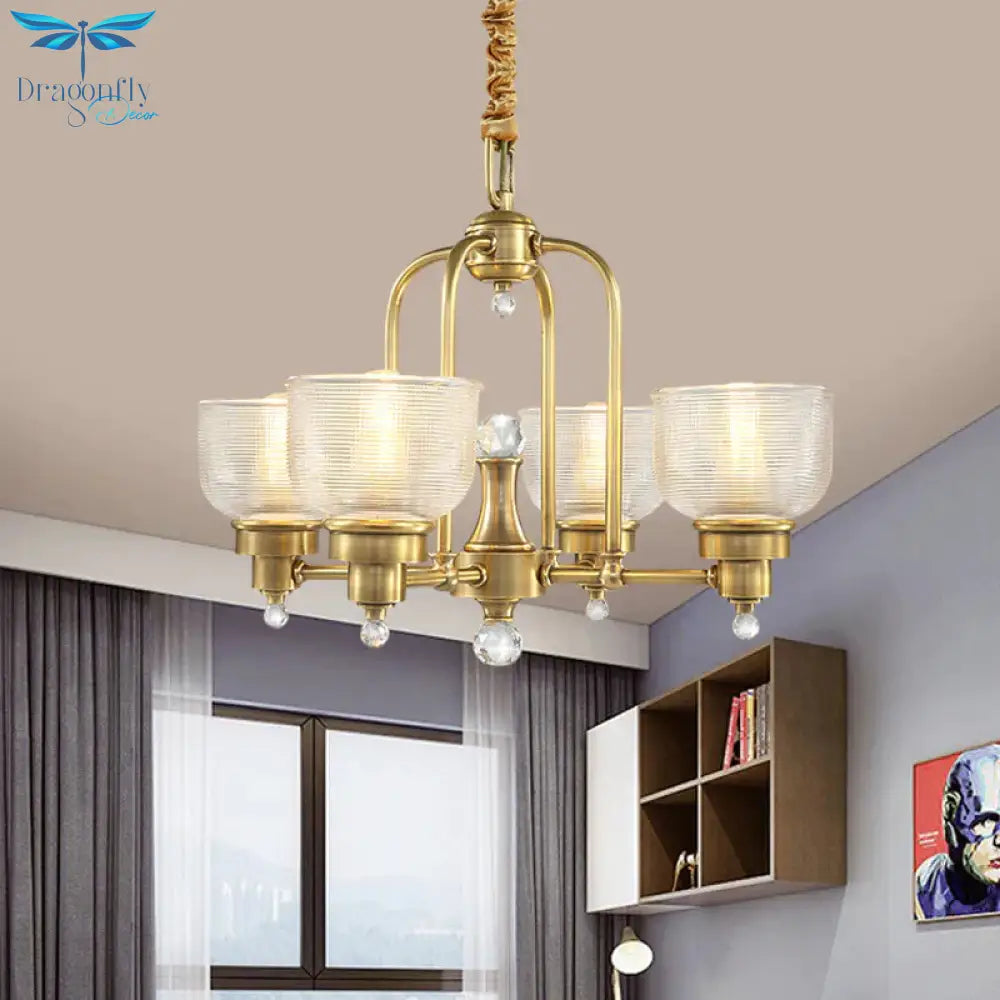 Prismatic Glass Gold Hanging Chandelier Bowl Shade 4/6 - Light Colonialist Metal Suspension Pendant
