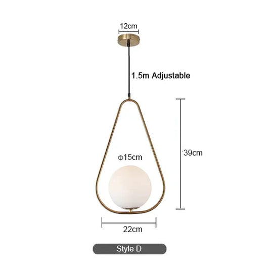 Modern Led Round Glass Ball Pendant Lights Iron E14 Lamps Hanging Light Fixture For Living Room