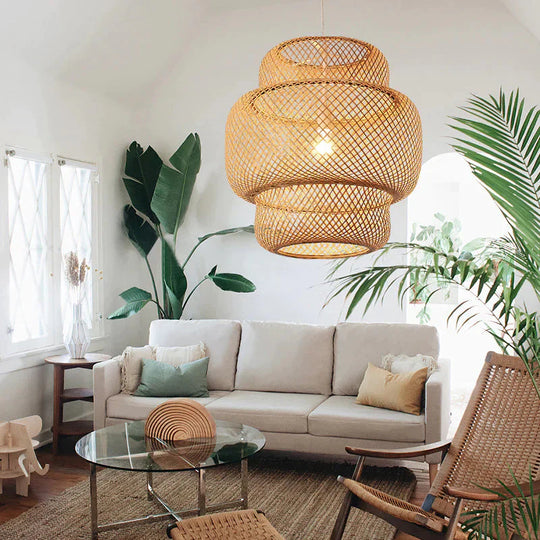 Chinese Rural Style Handmade Rattan Weaving Pendant Lights For Restaurant Cafe Originality Bamboo