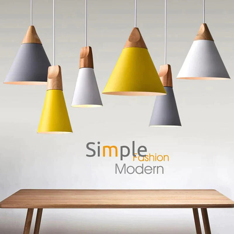 Nordic Combined Bar Real Wood Pendant Lights Multicolor Aluminum Lamp Shade Lamps For Dining Room