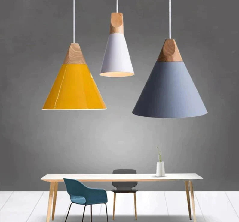 Nordic Combined Bar Real Wood Pendant Lights Multicolor Aluminum Lamp Shade Lamps For Dining Room