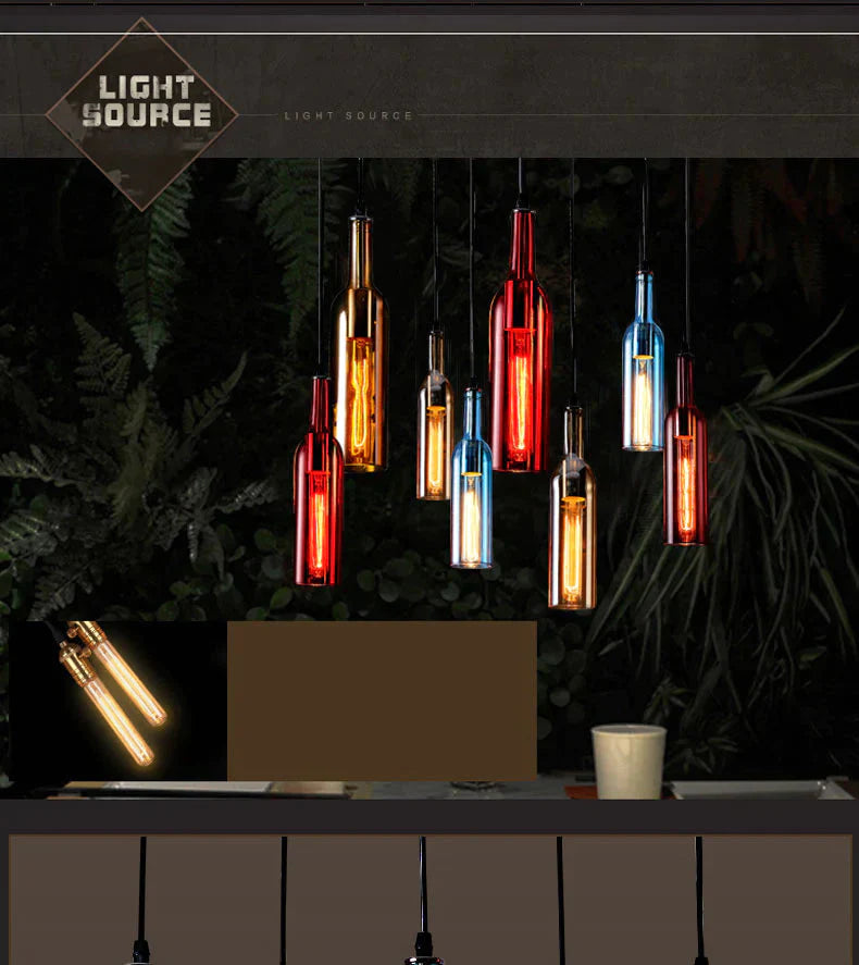 Wine Bottle Pendant Lamp Led Light Creative Bar Saloon Restaurant Home Christmas Decor 5 Colors