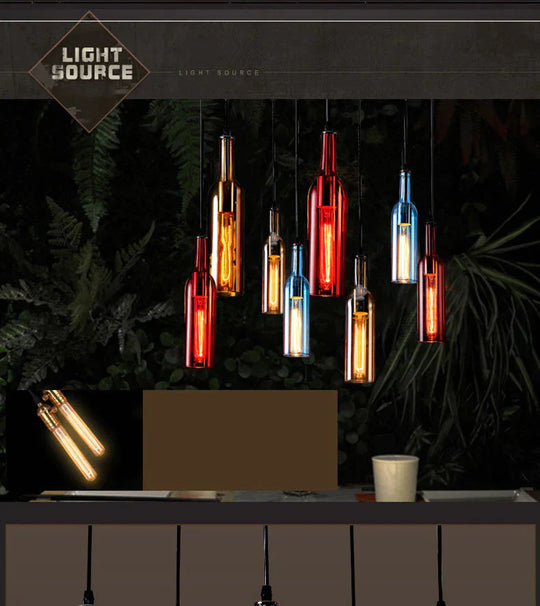 Wine Bottle Pendant Lamp Led Light Creative Bar Saloon Restaurant Home Christmas Decor 5 Colors