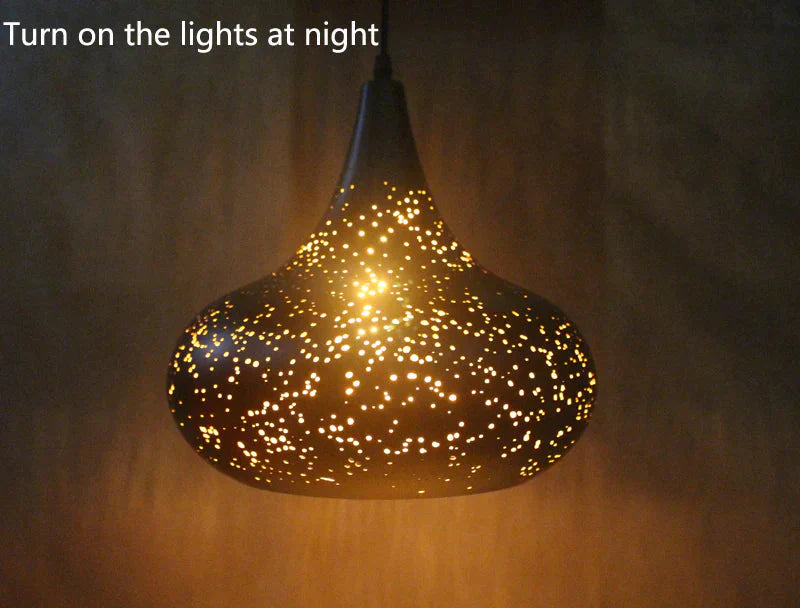 Vintage Pendant Lamp Iron Loft Nordic Porous Retro E27 Etching Lampshade Bar Restaurant Industrial