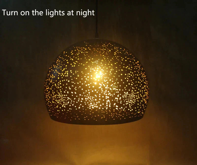 Vintage Pendant Lamp Iron Loft Nordic Porous Retro E27 Etching Lampshade Bar Restaurant Industrial